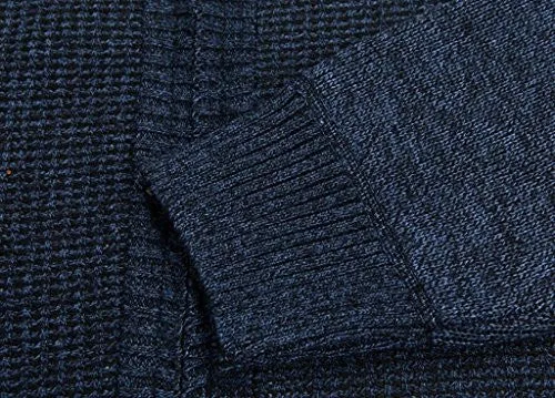 Shengweiao Men's Zip Knitted Cardigan Sweater (Large, Dark Blue)