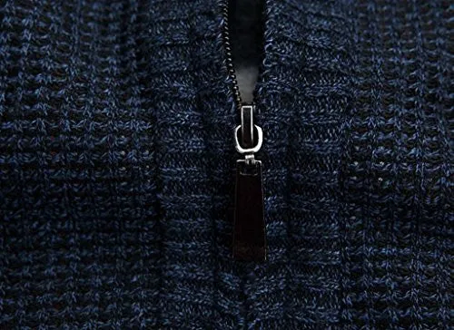 Shengweiao Men's Zip Knitted Cardigan Sweater (Large, Dark Blue)