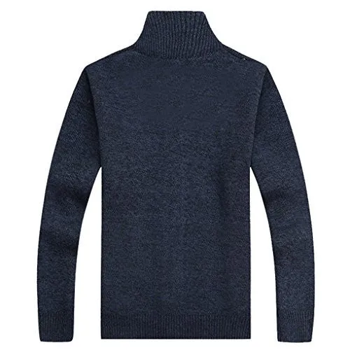 Shengweiao Men's Zip Knitted Cardigan Sweater (Large, Dark Blue)