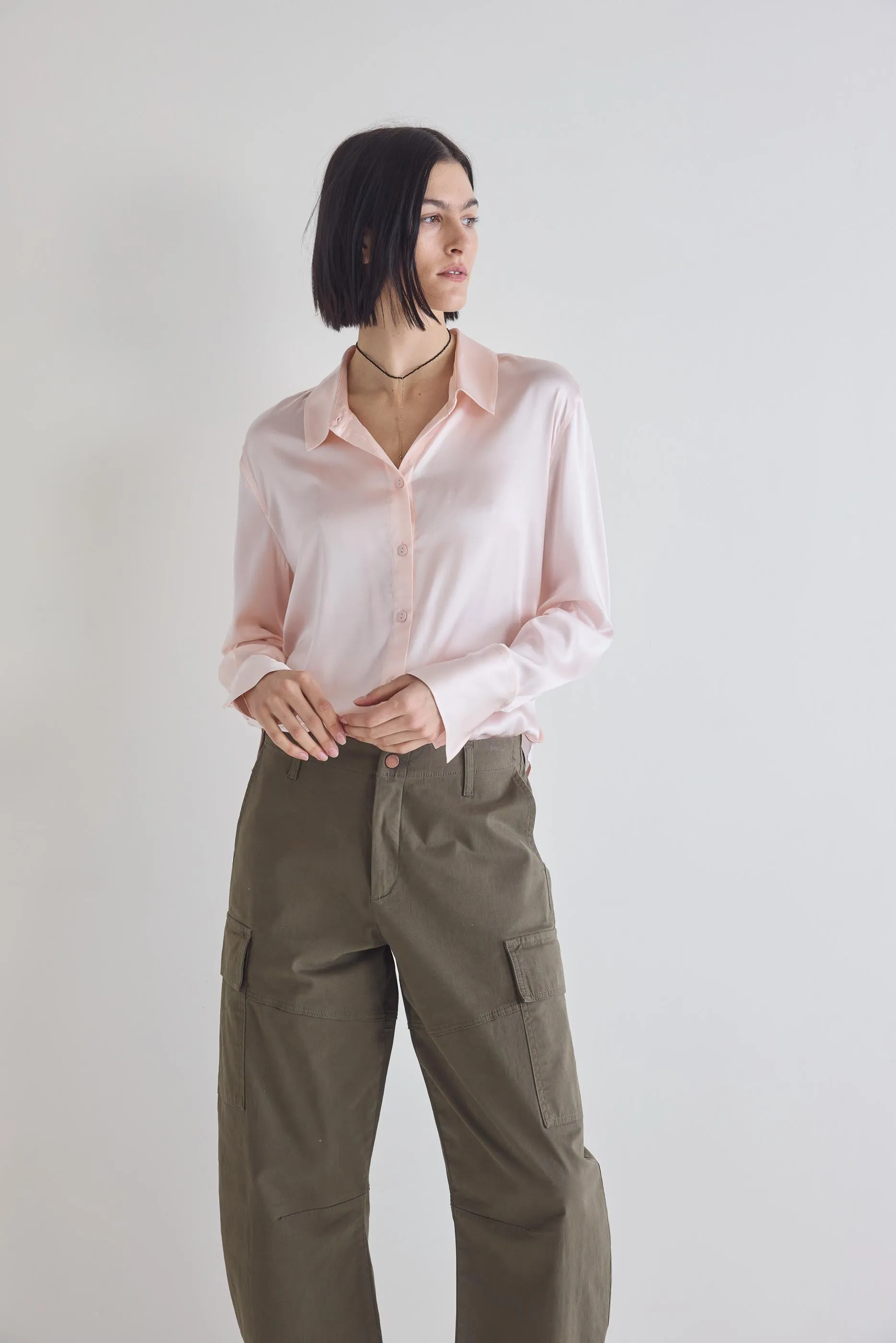 Shift Your Gaze Button Down Silk Blouse