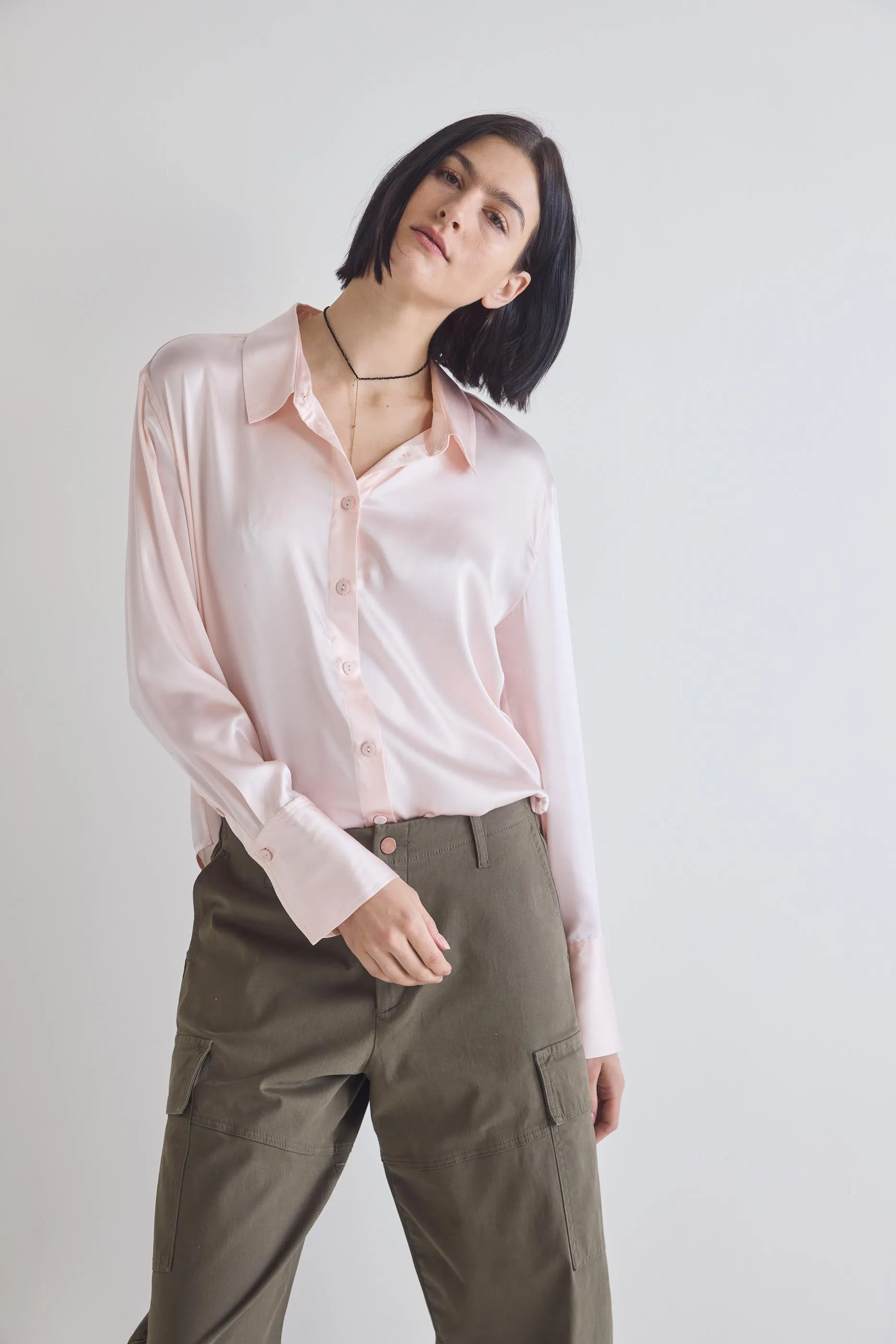 Shift Your Gaze Button Down Silk Blouse