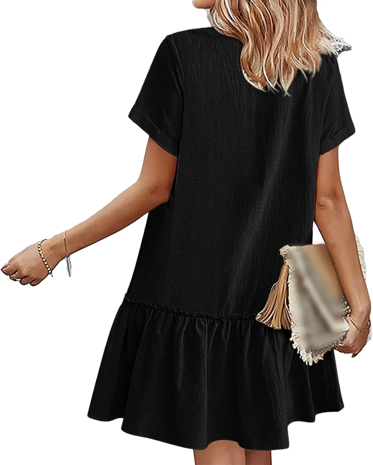 Short Sleeve Button Down Midi Dress for Women Summer V Neck A Line Beach Casual Dresses Mini T Shirt Ruffle Sundress