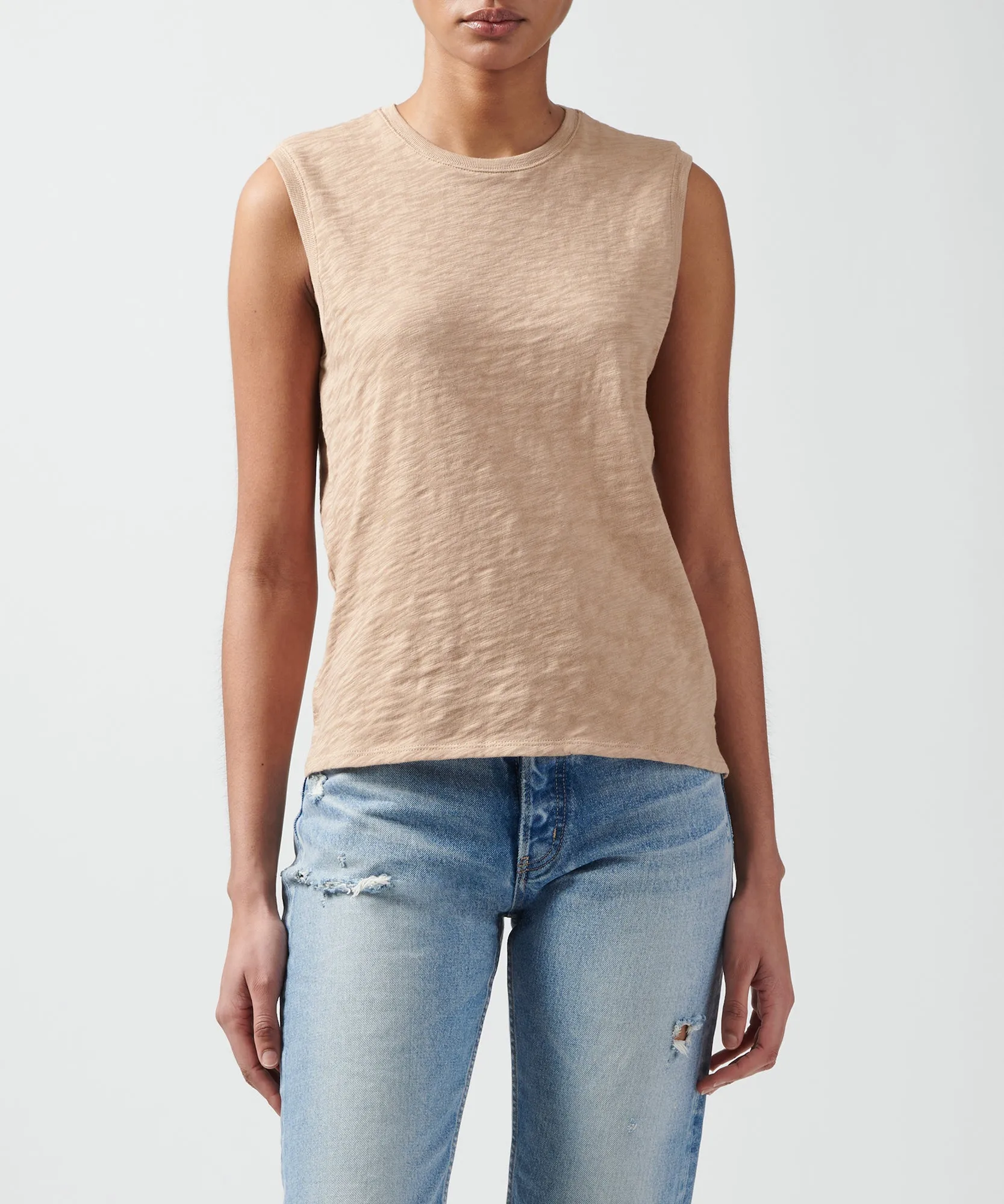 Slub Jersey Sleeveless Schoolboy Tee - Camel