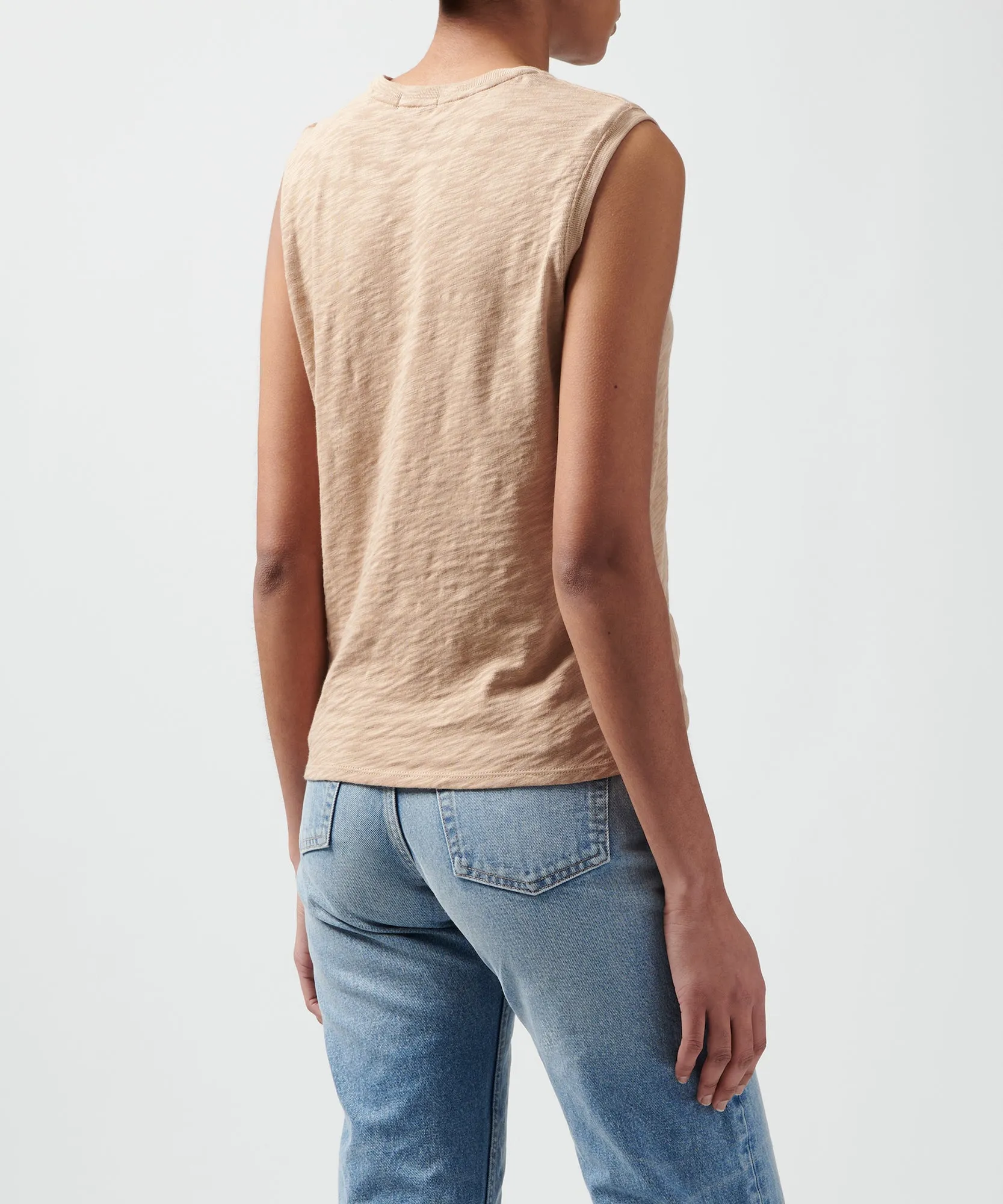 Slub Jersey Sleeveless Schoolboy Tee - Camel