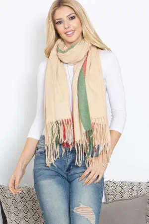 STRIPED KNIT FRINGE WARMER SCARF WRAP