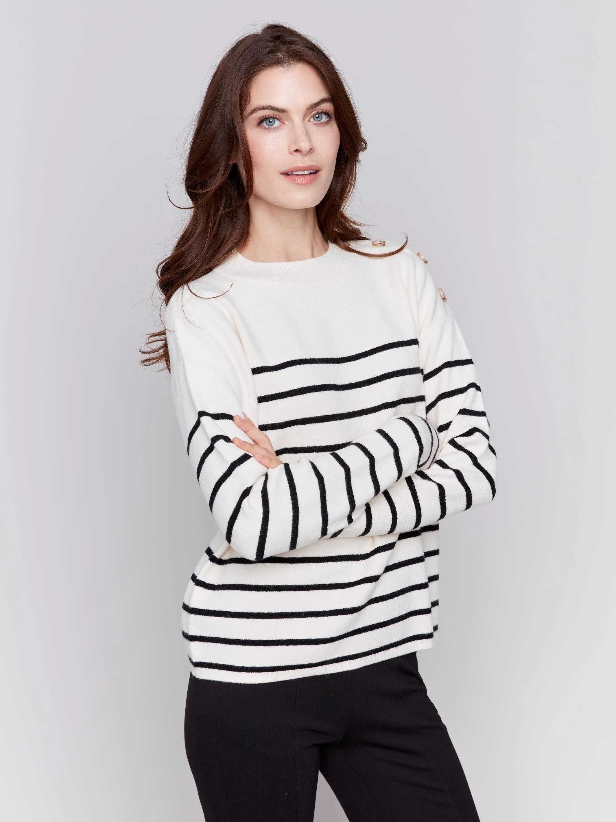 Striped Sweater with Button Detail