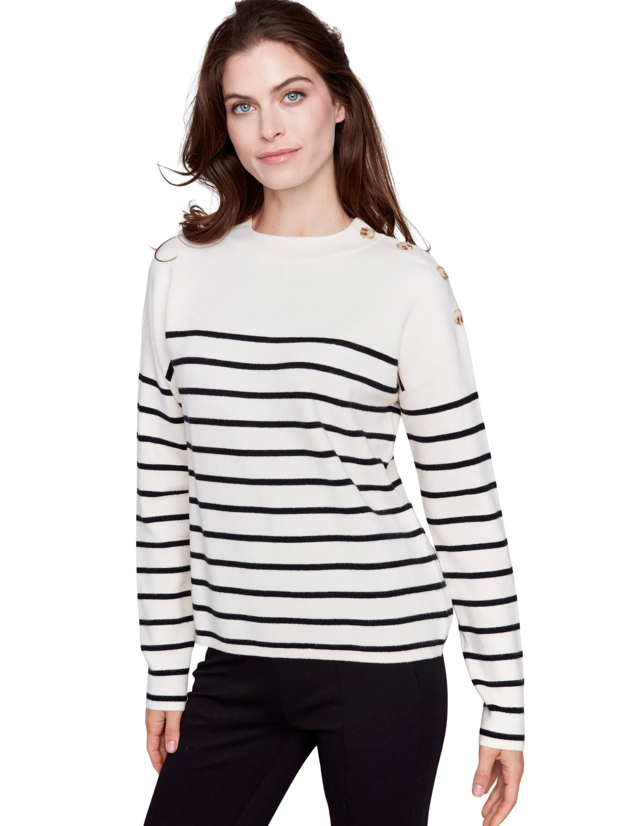 Striped Sweater with Button Detail
