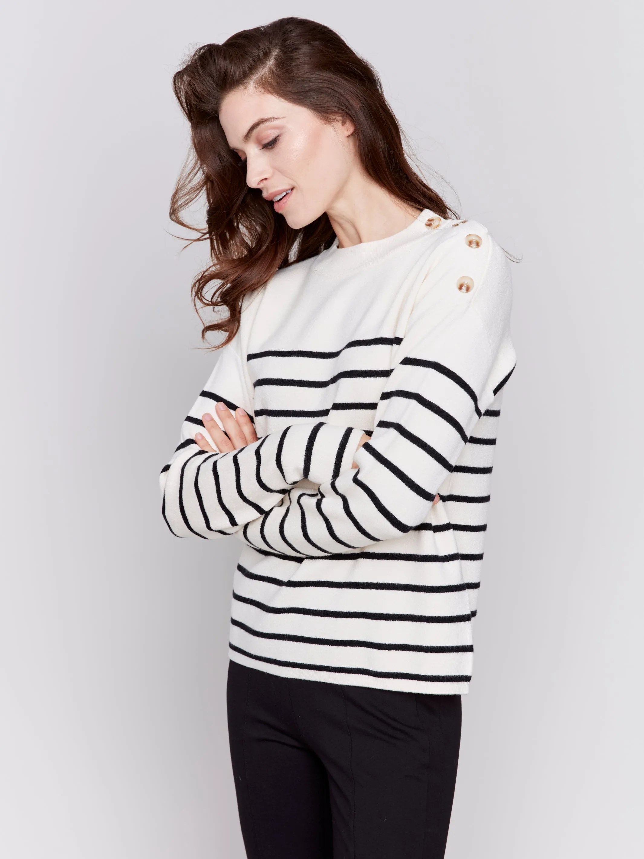 Striped Sweater with Button Detail