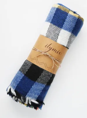 Stylish Plaid Blanket Scarf In Blue
