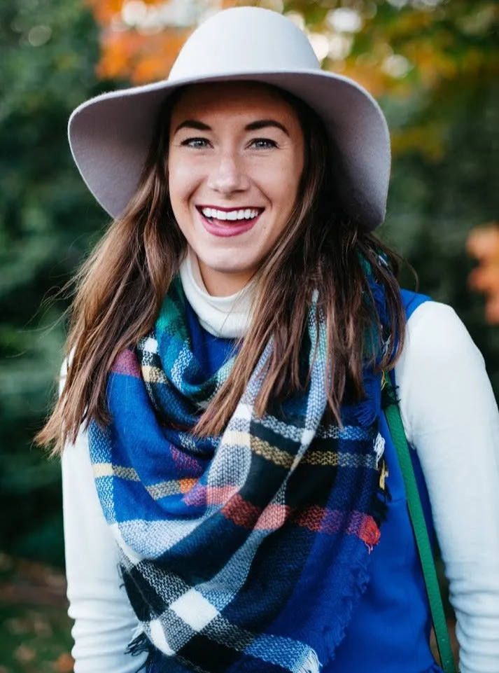 Stylish Plaid Blanket Scarf In Blue