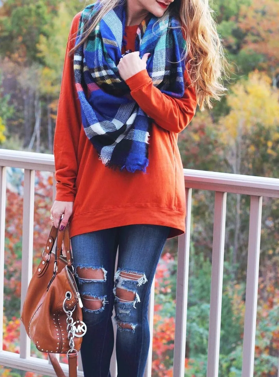 Stylish Plaid Blanket Scarf In Blue