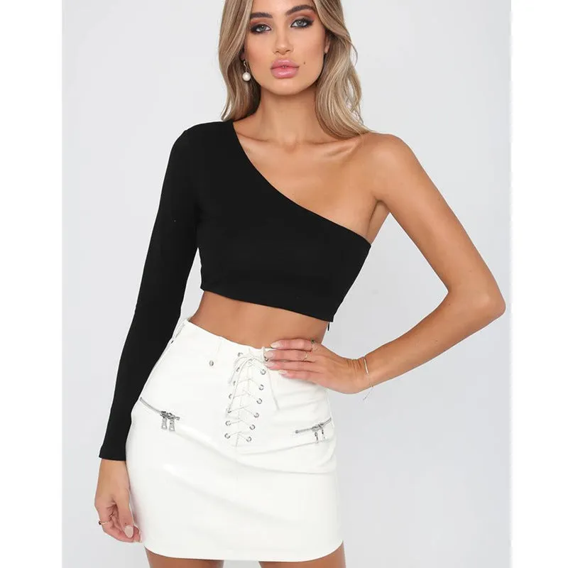 Sweet Long Sleeve One Shoulder Red Crop Top