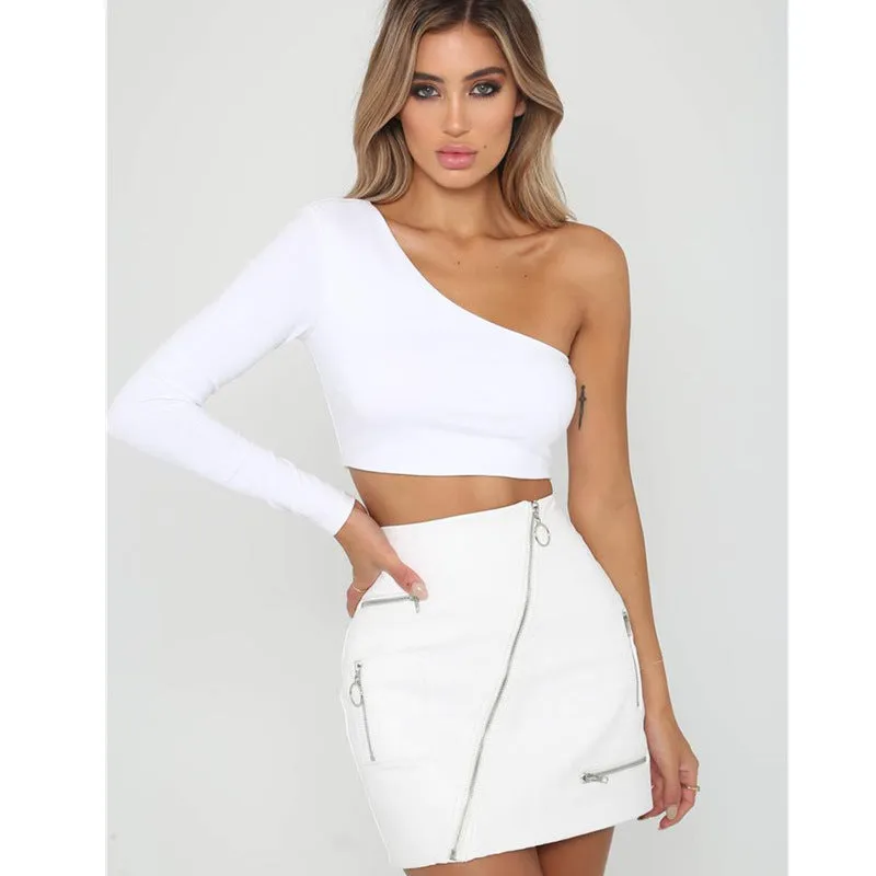 Sweet Long Sleeve One Shoulder Red Crop Top