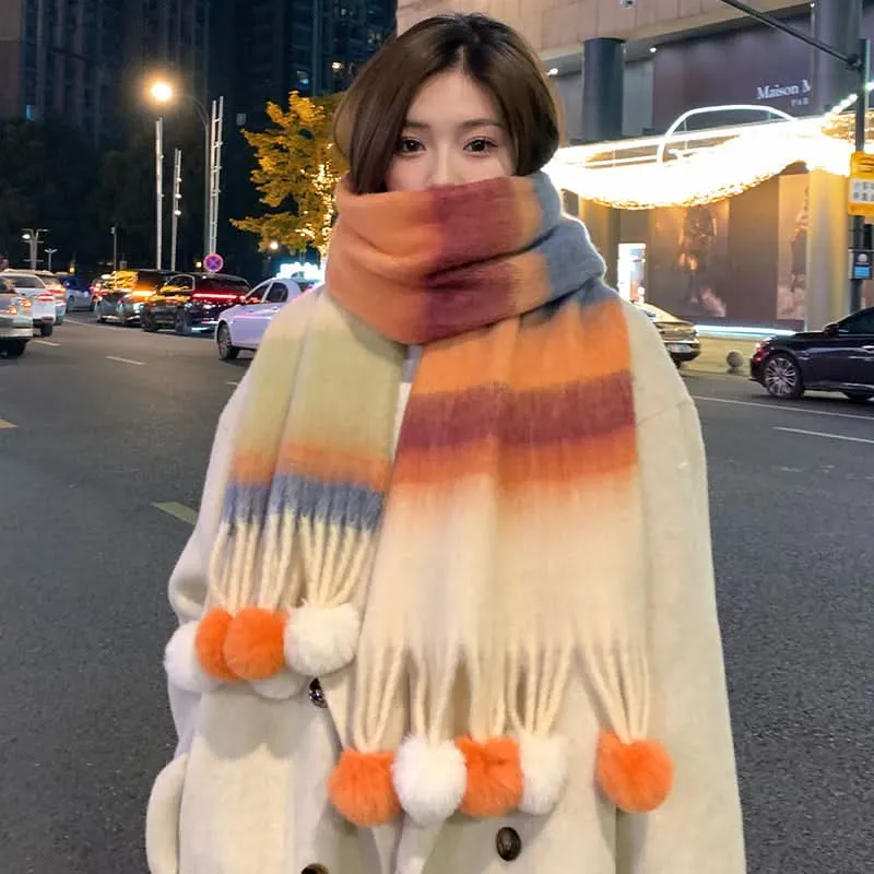 Tassel Plaid Mohair Scarf for Women – Warm & Chic