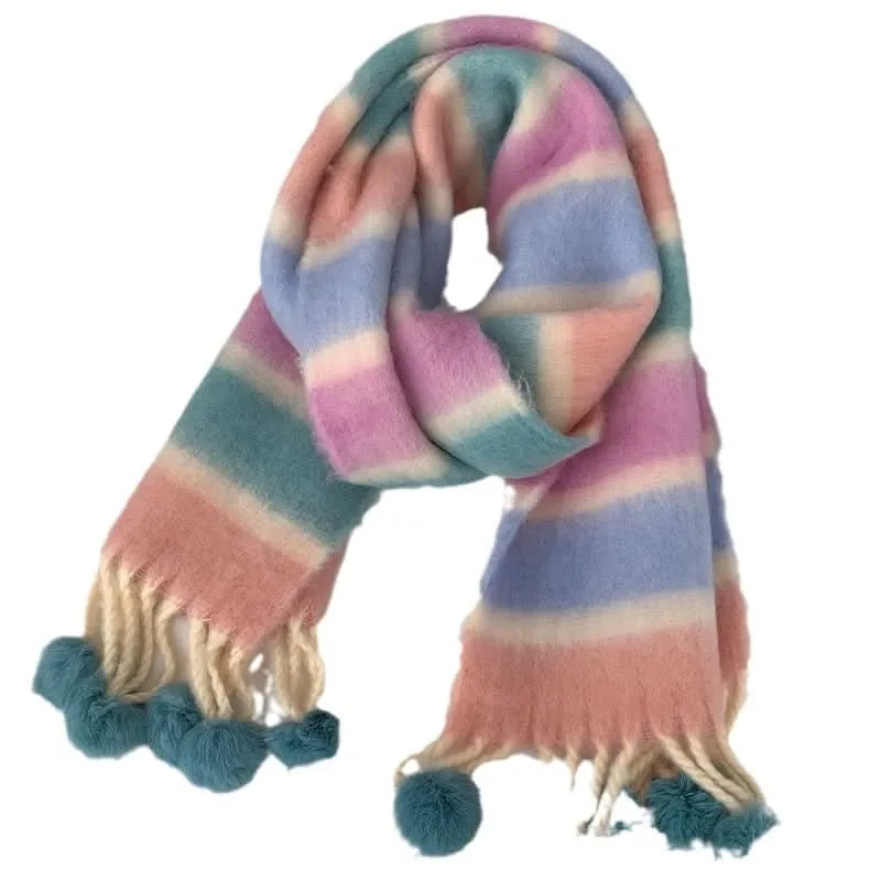 Tassel Plaid Mohair Scarf for Women – Warm & Chic