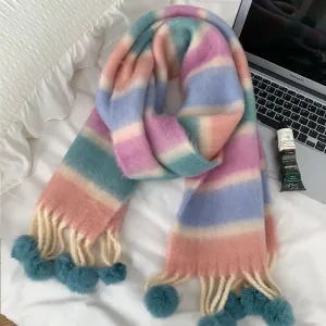 Tassel Plaid Mohair Scarf for Women – Warm & Chic