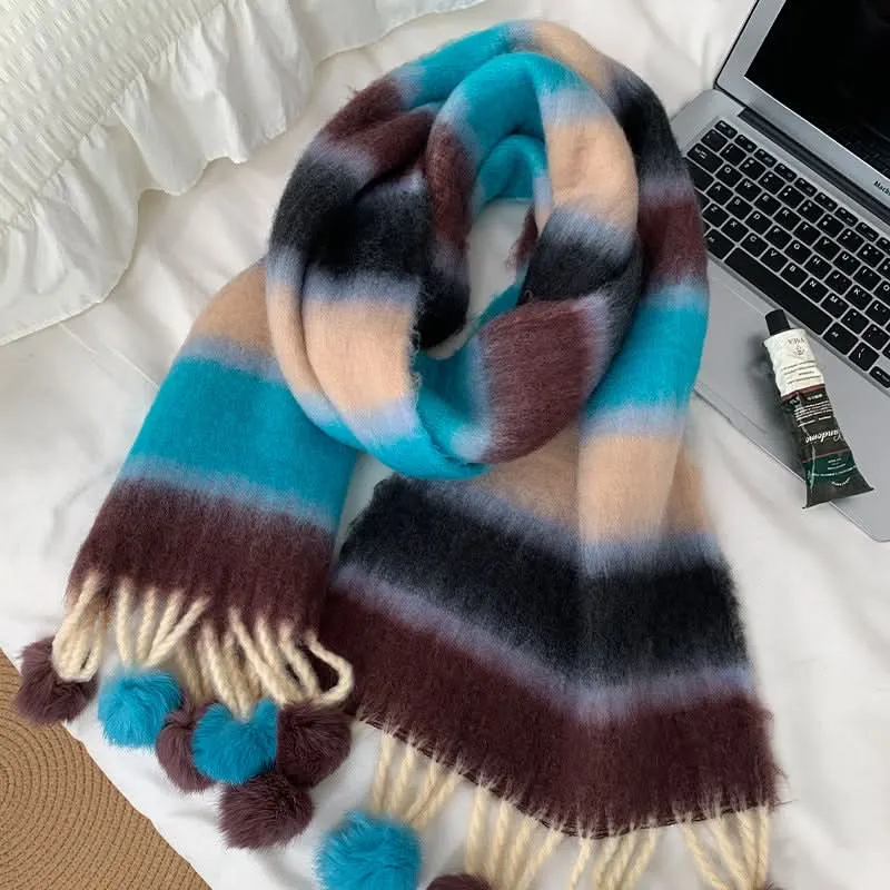 Tassel Plaid Mohair Scarf for Women – Warm & Chic