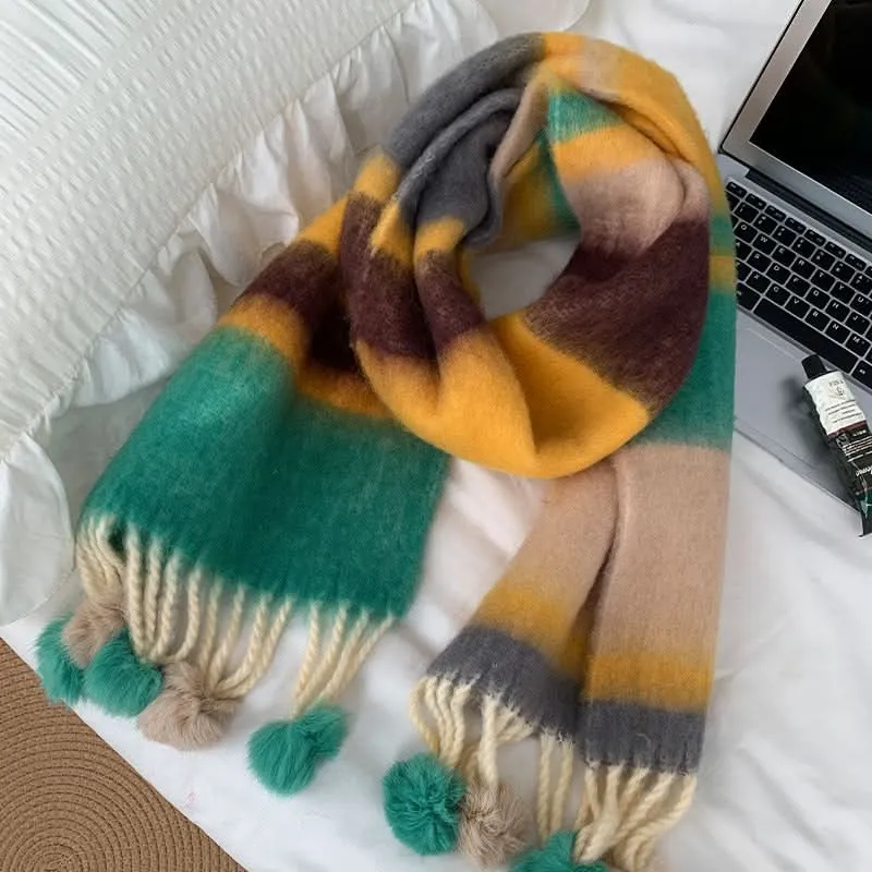 Tassel Plaid Mohair Scarf for Women – Warm & Chic