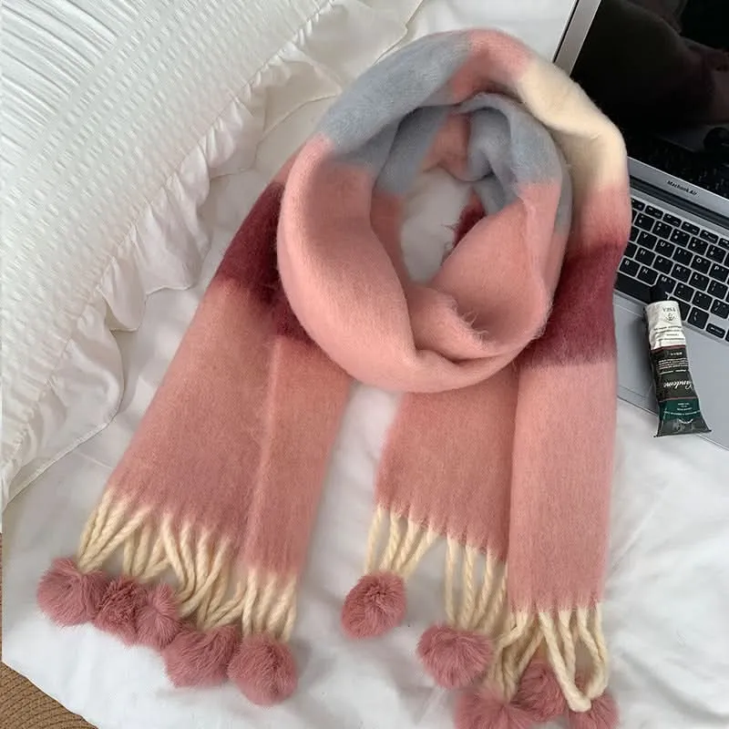 Tassel Plaid Mohair Scarf for Women – Warm & Chic