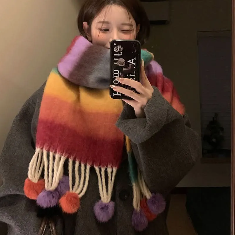 Tassel Plaid Mohair Scarf for Women – Warm & Chic