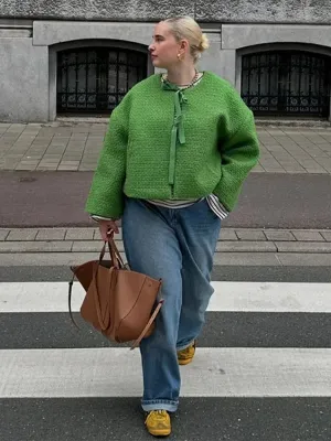 TAVIMART  -  Green Bow Lace Up Cardigans Women Loose O-neck Long Sleeve Pockets Coat Autumn New Lady High Street Tops Outwear
