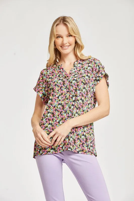 The Lizzy Short Sleeve Top Black Multi