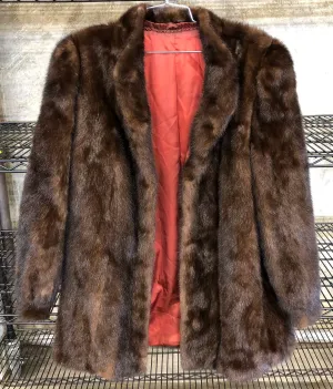 Vintage 1960s Women's Elegant Chocolate Brown Mink Fur Coat w/ Red Satin Lining