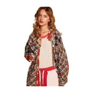 Vintage Washed Plaid Button Down - Chocolate Multi
