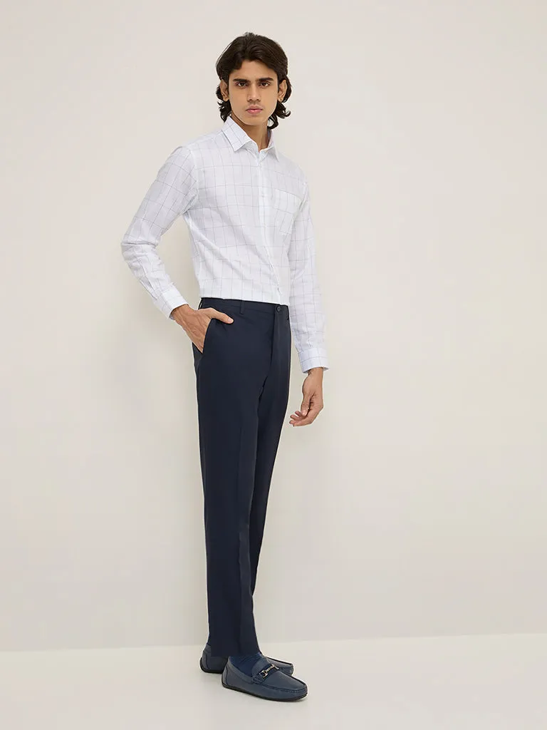 WES Formals Navy Slim-Tapered-Fit Mid-Rise Trousers