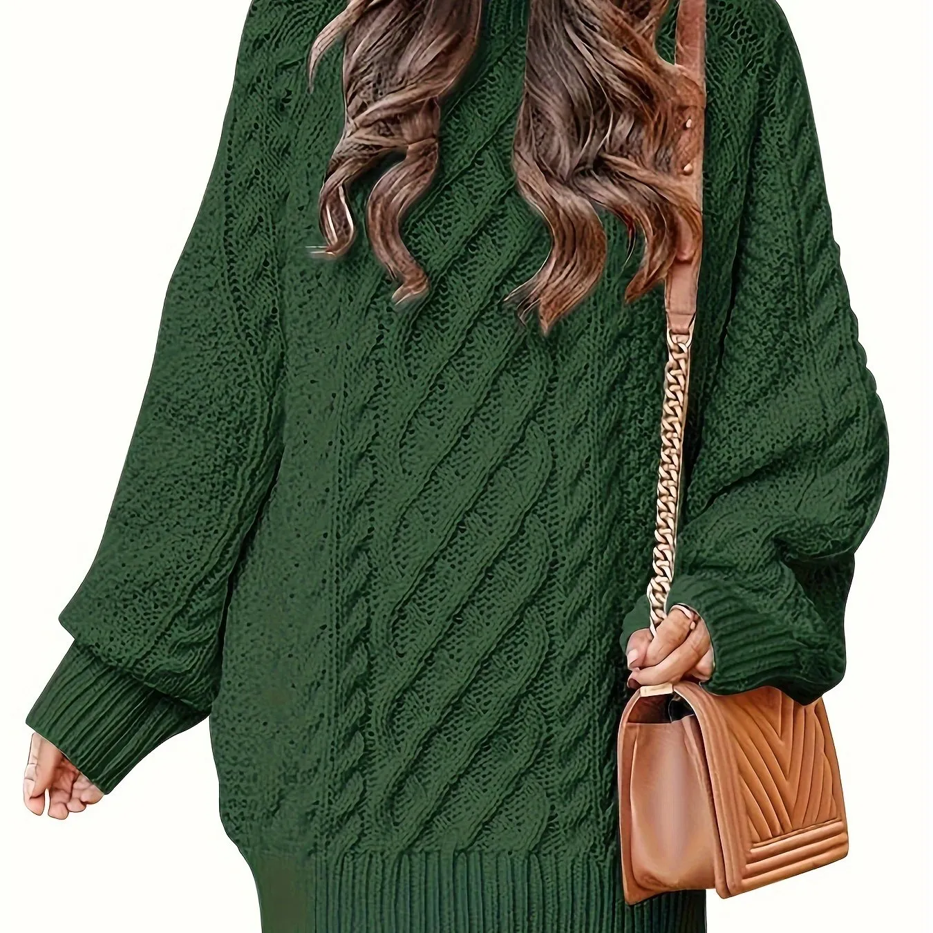 Women's Oversized Twisted Flower Knit Sweater Dress - Long Sleeve, Mini Length