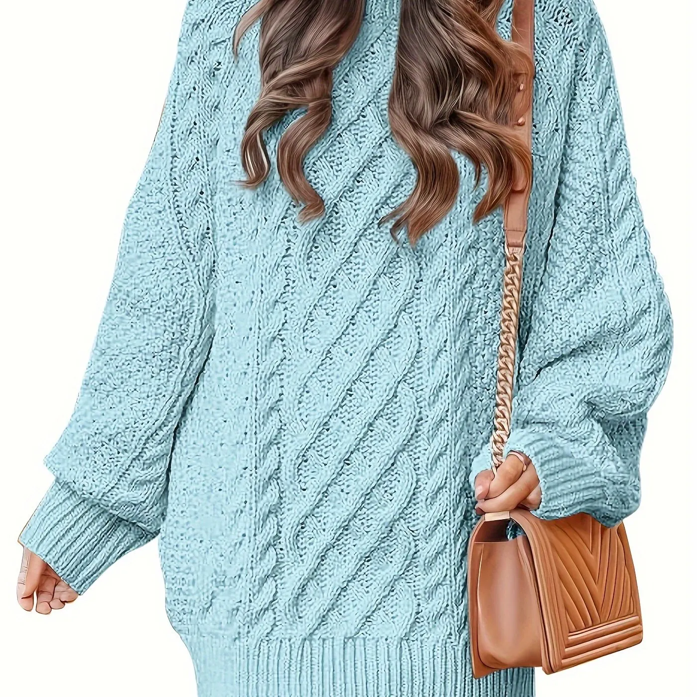 Women's Oversized Twisted Flower Knit Sweater Dress - Long Sleeve, Mini Length