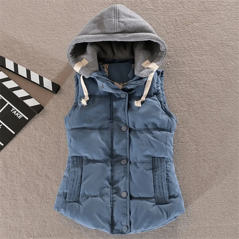 Women's Sleeveless Cotton Jacket / Elegant Casual Hooded Vest - SF0023