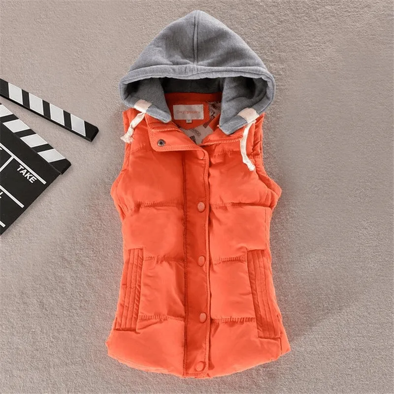 Women's Sleeveless Cotton Jacket / Elegant Casual Hooded Vest - SF0023