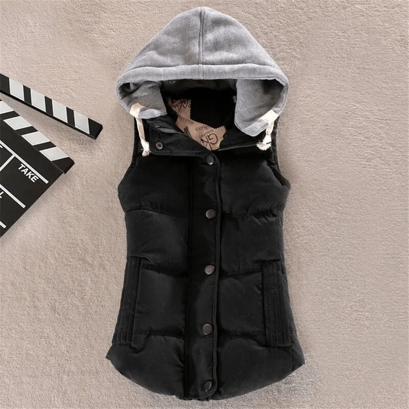 Women's Sleeveless Cotton Jacket / Elegant Casual Hooded Vest - SF0023