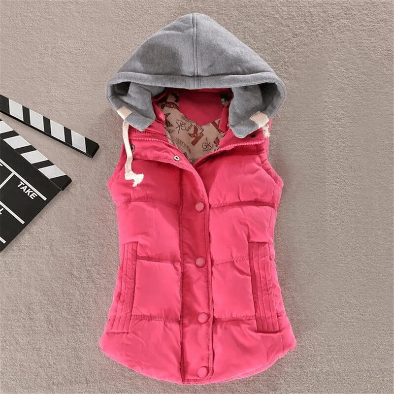 Women's Sleeveless Cotton Jacket / Elegant Casual Hooded Vest - SF0023