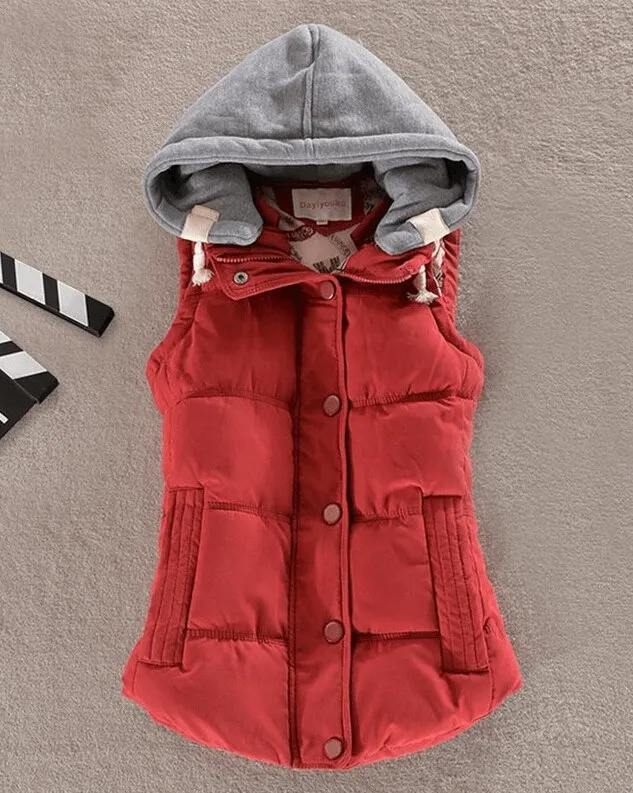 Women's Sleeveless Cotton Jacket / Elegant Casual Hooded Vest - SF0023
