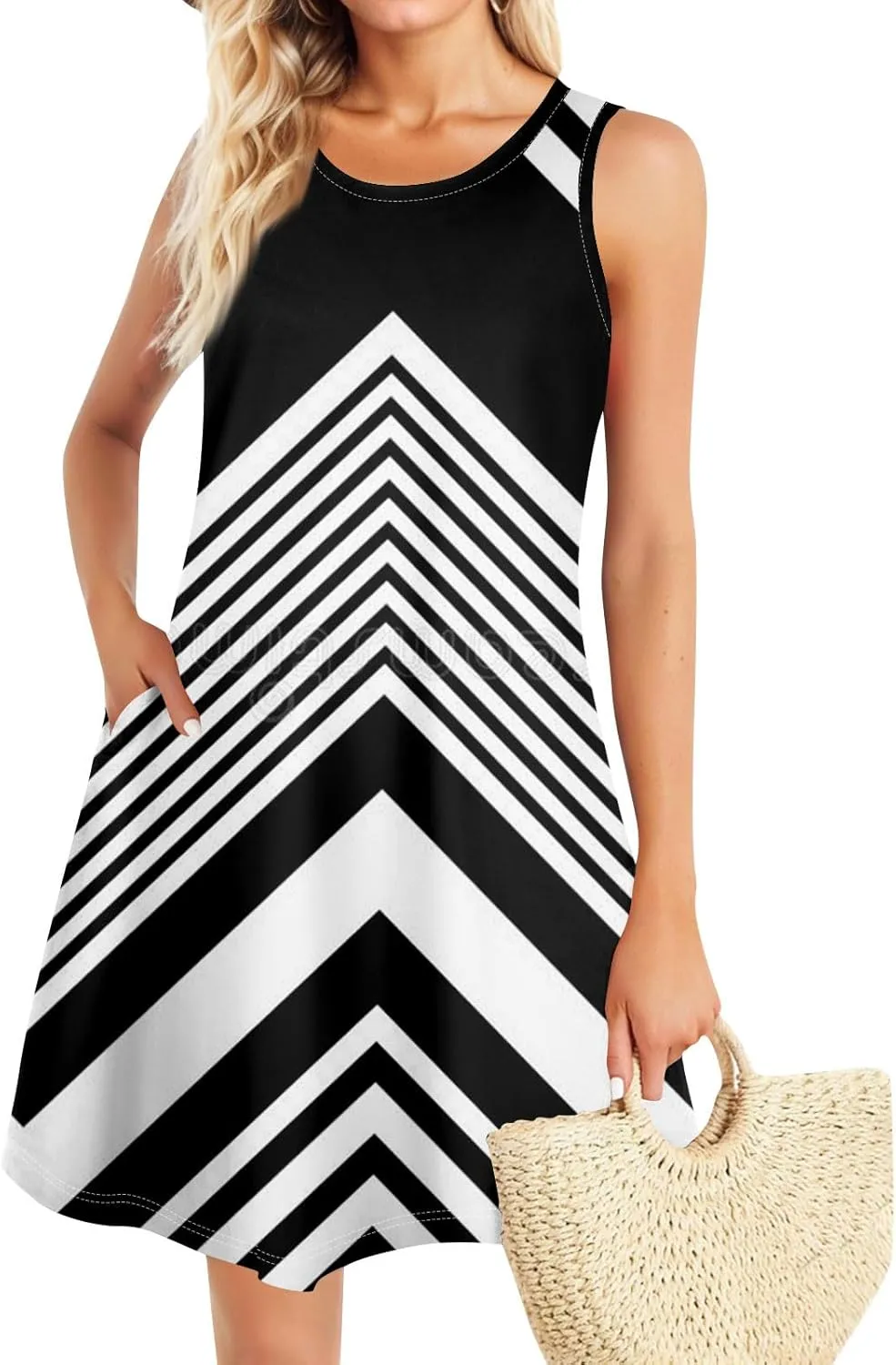 Women's Sleeveless Floral Print Casual A-Line Dress with Pockets, Summer Summer for Beach and Everyday Wear