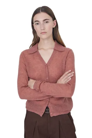 Wool Blend Collared Cardigan - Terracotta