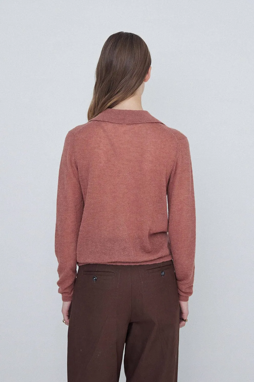 Wool Blend Collared Cardigan - Terracotta