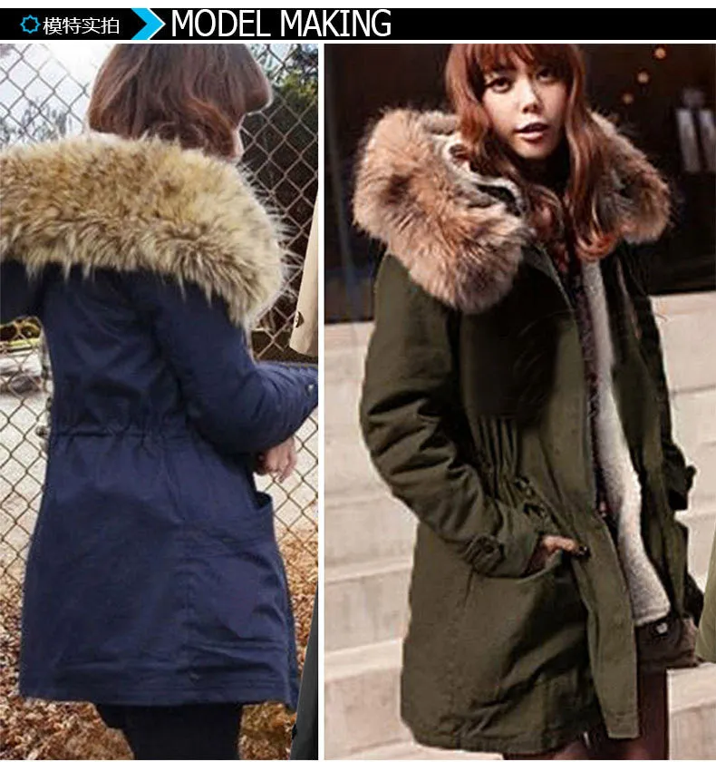 Wool Hooded Long Sleeves Thick Slim Cotton Coat