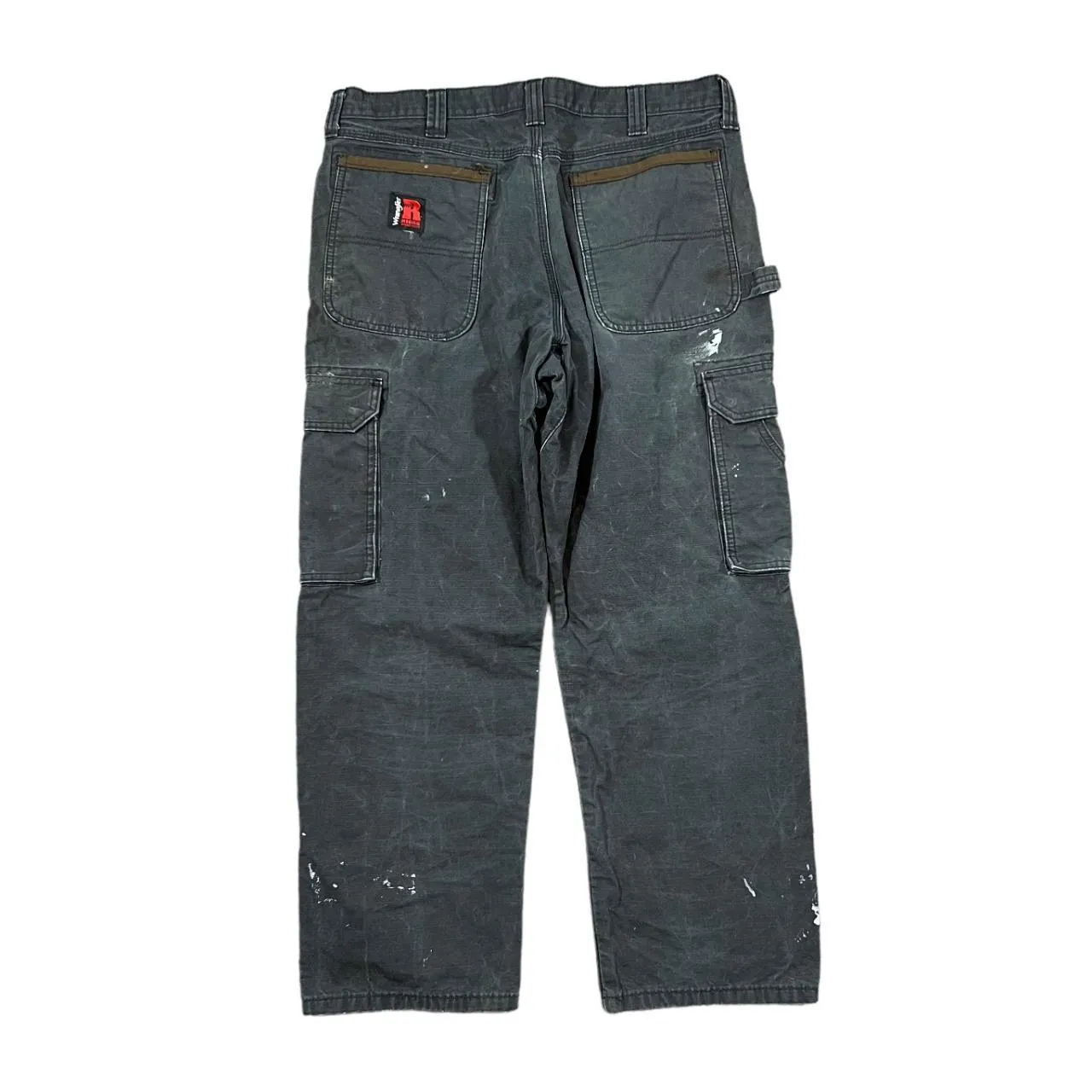 WRANGLER Riggs Workwear Classic Black Cargo Carpenter Distressed Trousers