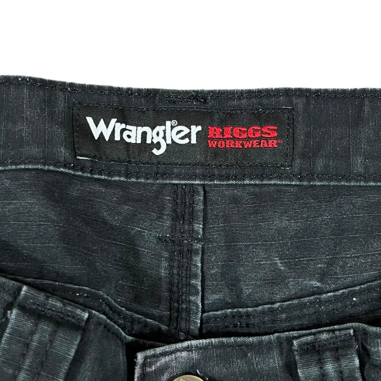 WRANGLER Riggs Workwear Classic Black Cargo Carpenter Distressed Trousers