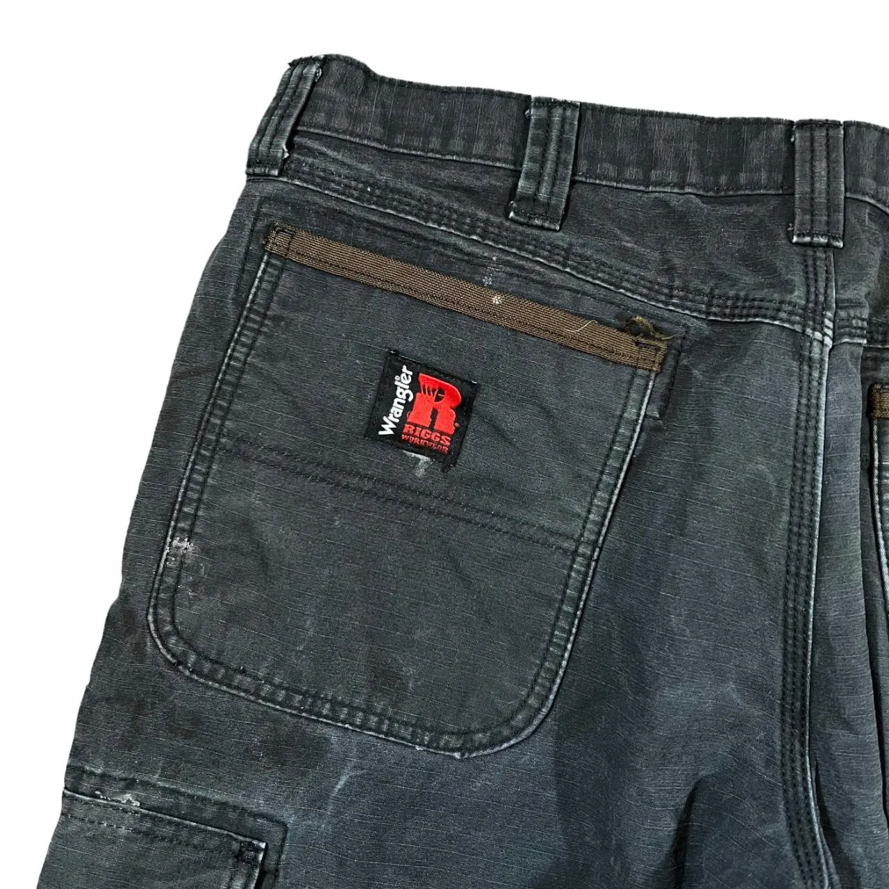 WRANGLER Riggs Workwear Classic Black Cargo Carpenter Distressed Trousers