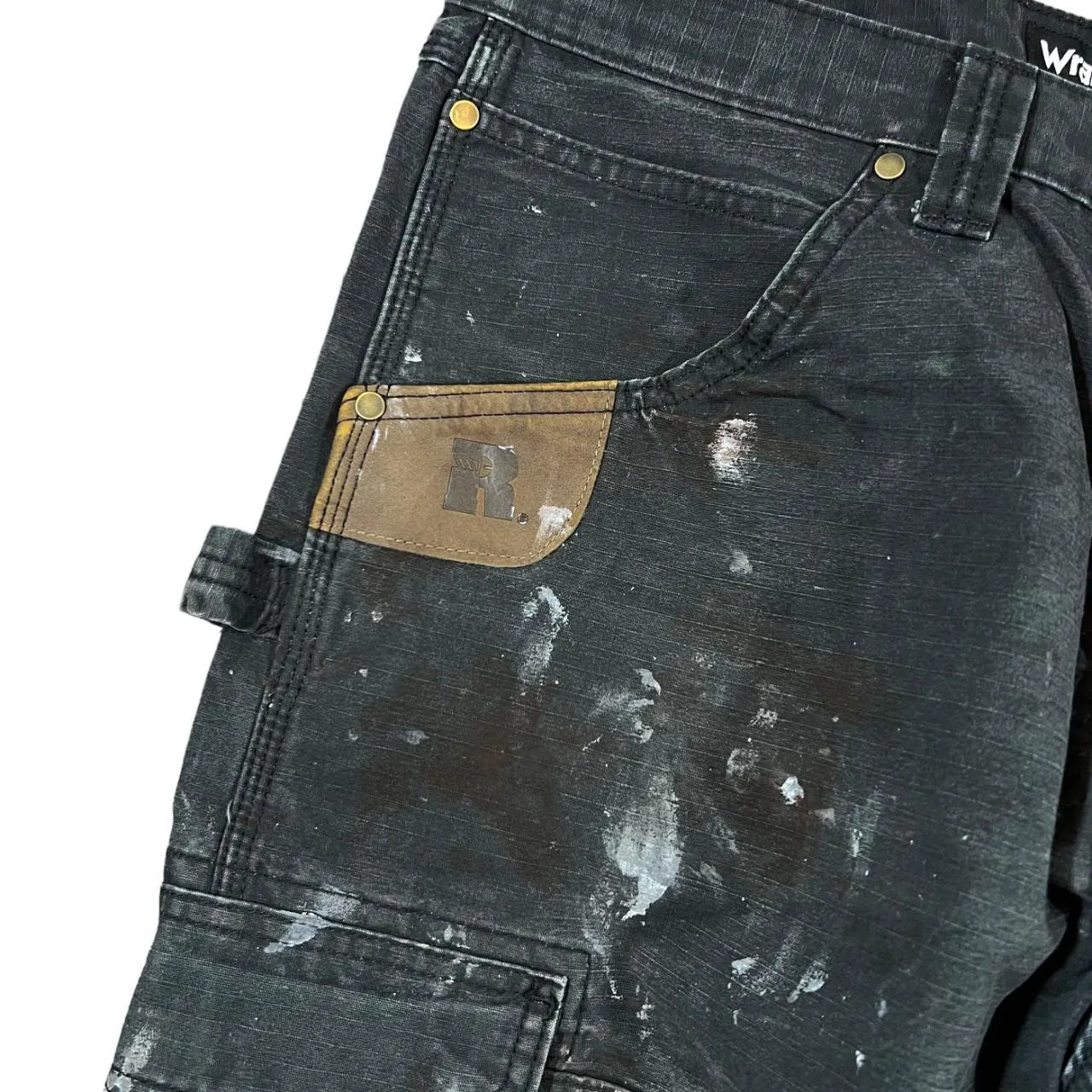 WRANGLER Riggs Workwear Classic Black Cargo Carpenter Distressed Trousers
