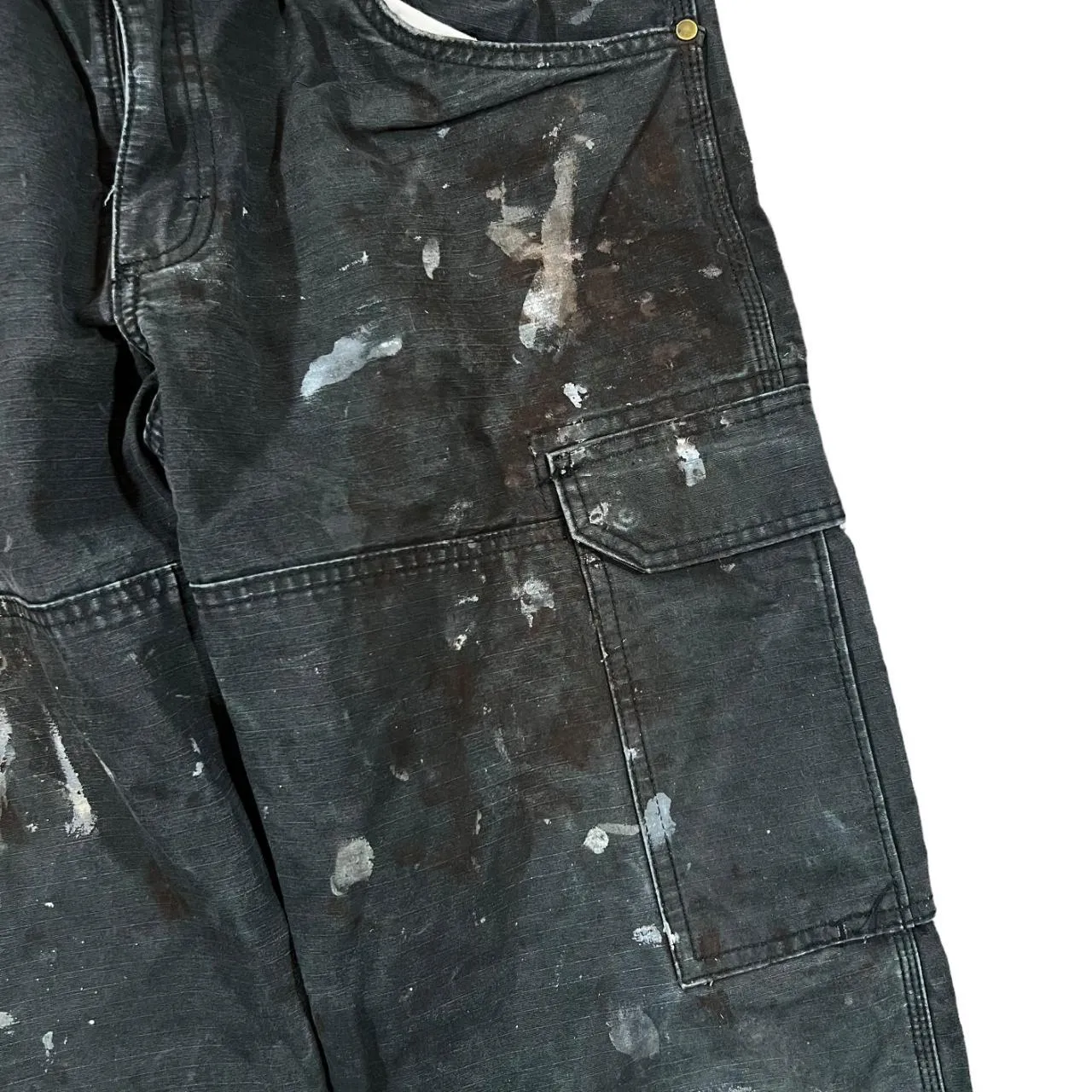 WRANGLER Riggs Workwear Classic Black Cargo Carpenter Distressed Trousers
